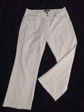 Lauren Jeans Co. Women's 14 Ralph Lauren White Jeans Frayed Hem Classic Straight